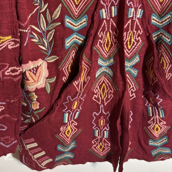 Coldwater Creek Juniper Ridge Red Knit Embroidered Kimono House Coat Cardigan - Picture 3 of 12